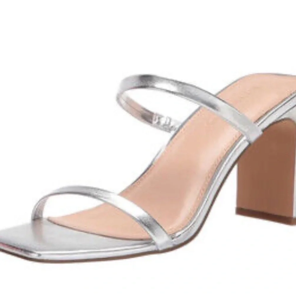 The Drop Avery Silver Strappy Square Toe to Strap High Heeled Sandals - Picture 4 of 5
